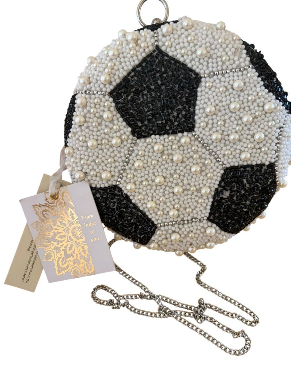 From India to You Tik Tok Viral - Hand-Beaded Soccer Ball  w/Pearls Crossbody